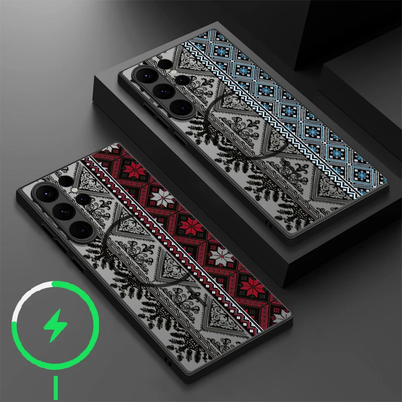 Magnético para magsafe caso para samsung galaxy s25 ultra capa s24 ultra s23 s22 plus s21 s20 fe borda vintage estilo europeu capa