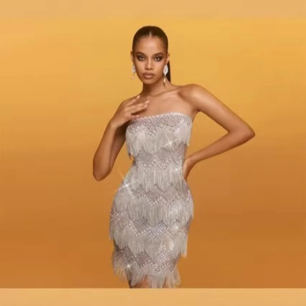 Couture Fully Beaded Tassel Short Cocktail Dresses Sexy Rhinestone Mini Birthday Party Dress Vestidos De Coquetel
