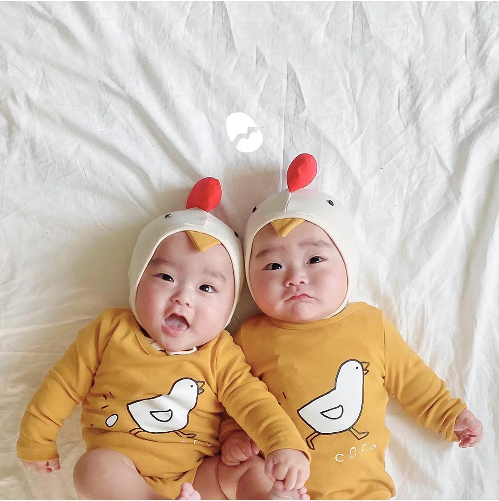 

2026 Baby Girls Boys Onesie Romper Set Cartoon Chick Design Cute Casual Style Infant Jumpsuit Bodysuit with Hat