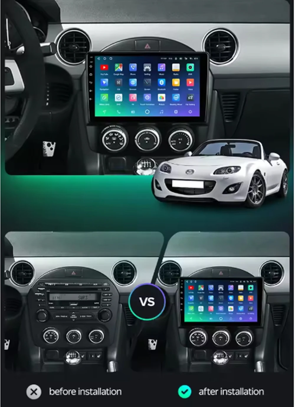 أندرويد 15 Carplay السيارات لمازدا MX-5 MX5 MX 5 NC 2005 - 2015 راديو السيارة الوسائط المتعددة مشغل فيديو الملاحة GPS 360 كاميرا واي فاي #2