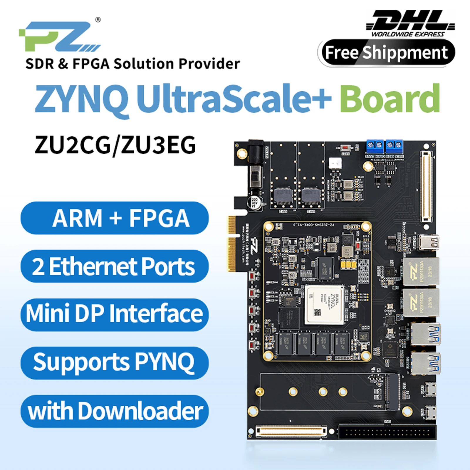 

Puzhi ZU2CG ZU3EG FPGA Development Board Xilinx ZYNQ UltraScale+ XCZU2CG XCZU3EG Evaluation Kit USB3.0 Mini DP