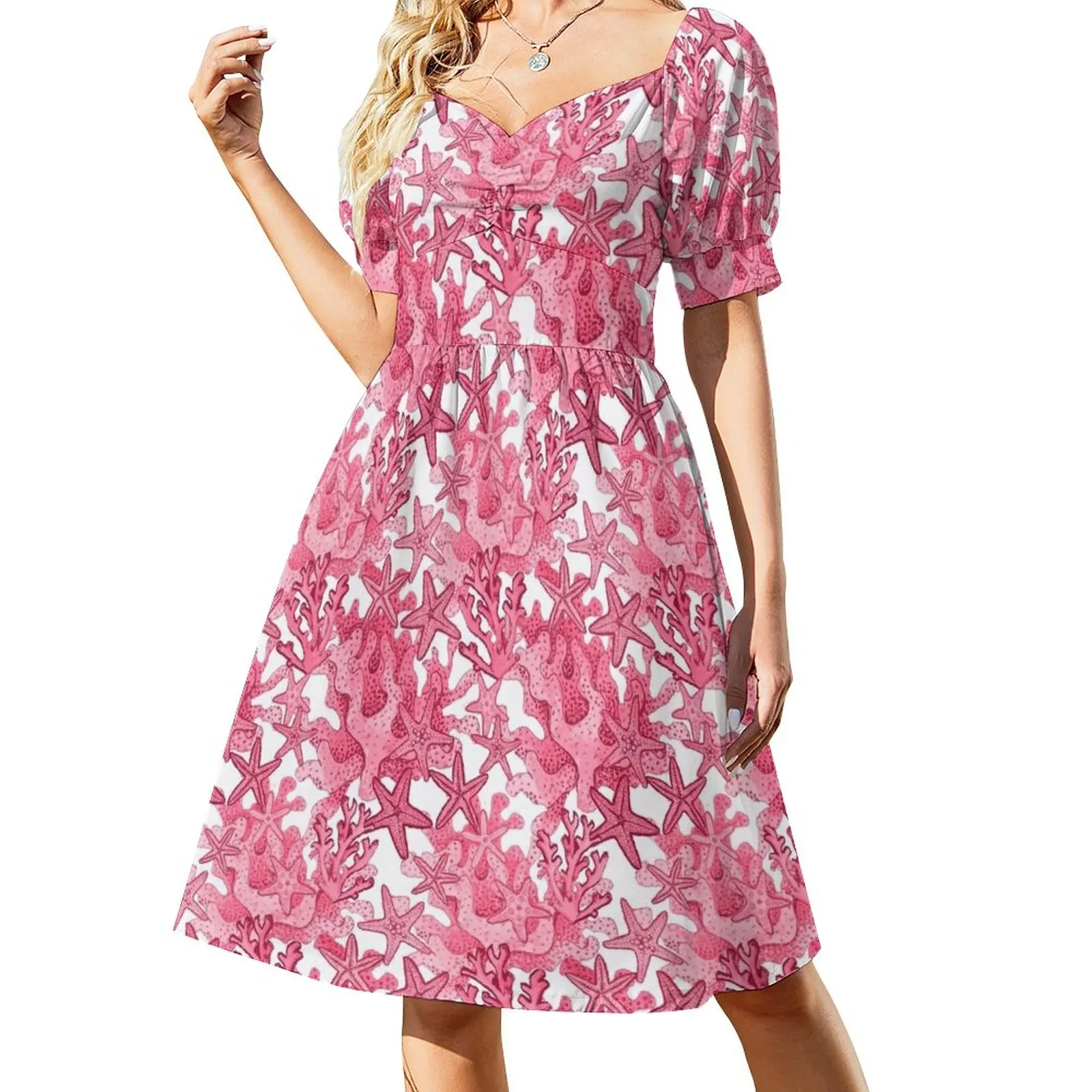 

Pink starfish and pink coral watercolor all over print Dress cute dress women clothes