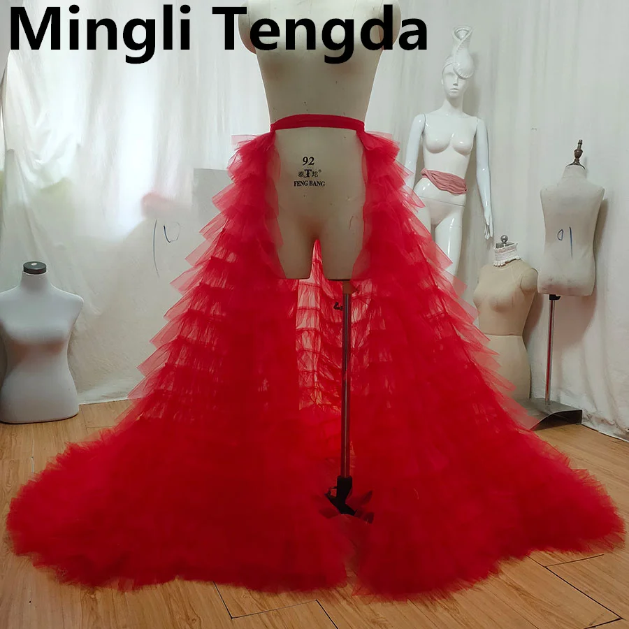 

Mingli Tengda Multi Layer Strap Tulle Skirt Volants Pour Femme Tenue Chic Petticoat Woman Pink Bride Long Skirt Jupon Rockabilly