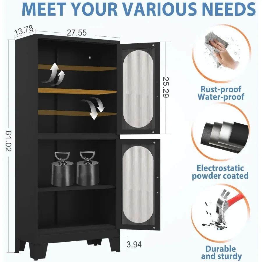 Black Kitchen Pantry Cabinet for Home Storage, Acrylic Glass Door Cabinet, Matte Black Finish, Modern Sleek Design with Soft-Cl