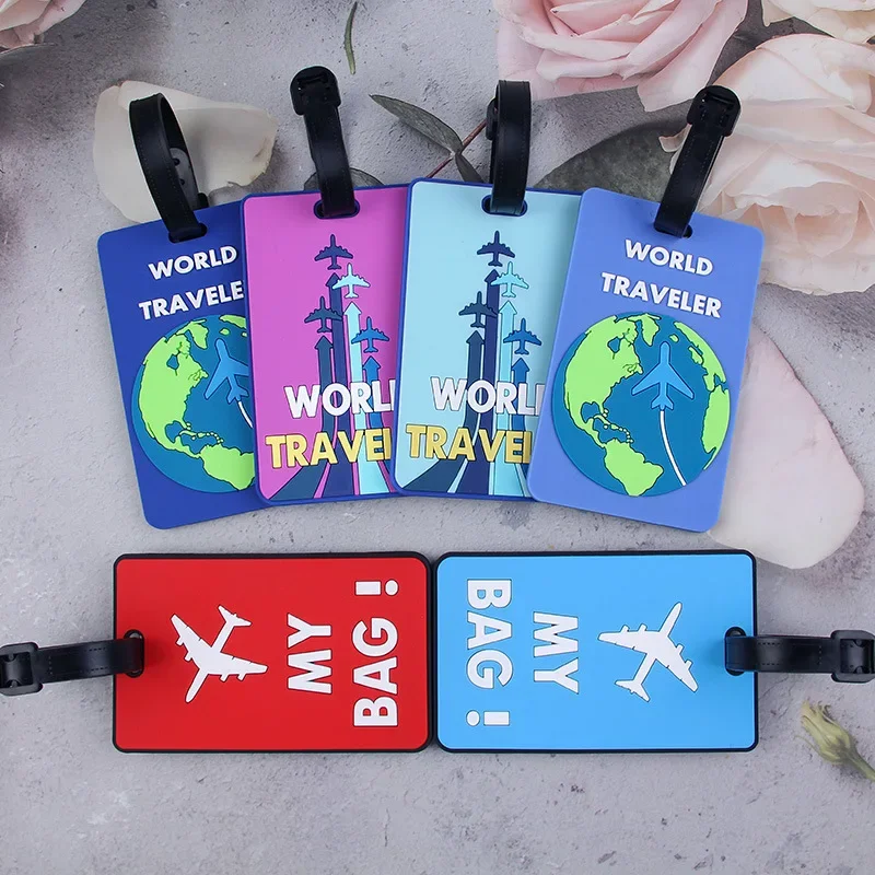 Soft PVC Cute Luggage Tag Letter Printed Travel Tag Men Women Suitcase Name Tag Bag Tags Airplane Labels Travel Accessories