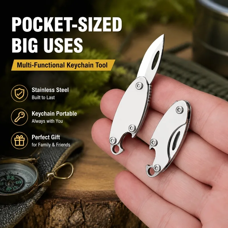 Portable Multi-Functional Keychain Tool Stainless Steel Olive-Shaped EDC Unboxing Gift for Family Outdoor