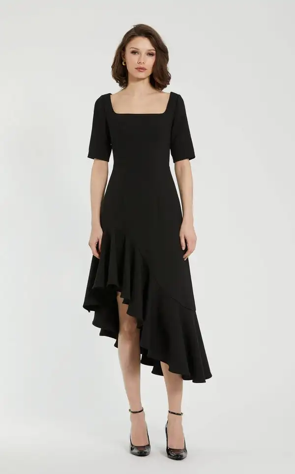 

Customized Simple Jersey Ruched Asymmetrical Square Neck Midi Dresses Bespoke Occasion Dresses Sizes Available Matching Elegant