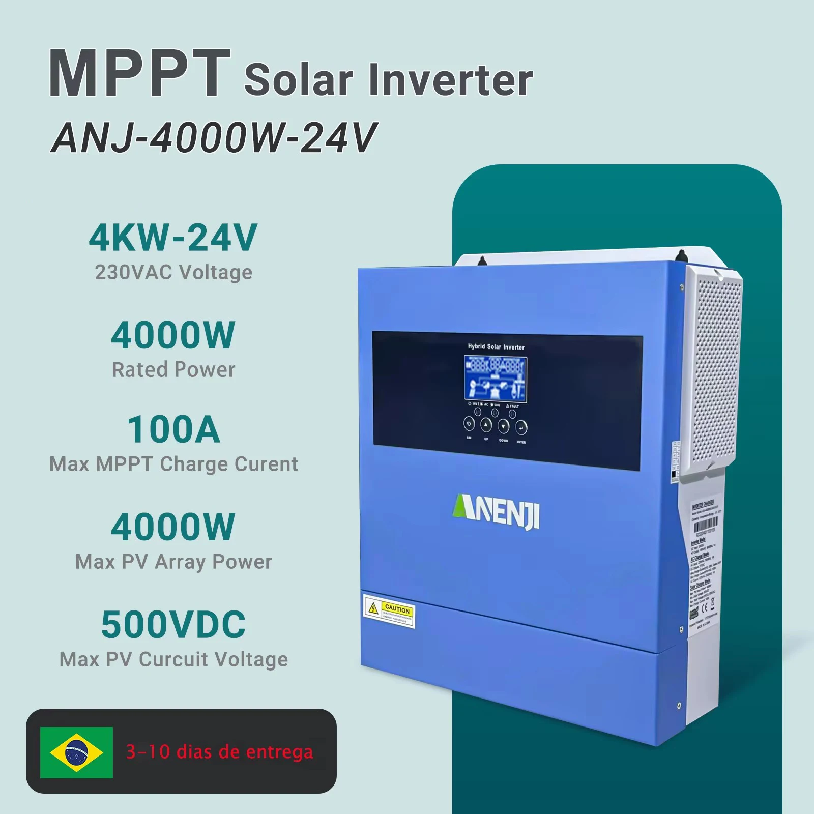 4000W MPPT Hybrid Solar Inverter 4KW 24V On/Off Grid Photovoltaic Inverter 230VAC 100A Solar Charge Controller for PV 60-500V