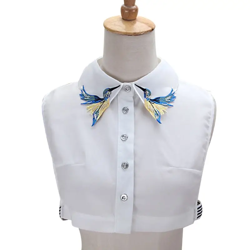 Detachable Collar Women Shirt Collar Tie with Bird Embroidery Sewing False Collar Lapel Top Clothes Accessories Removable Collar