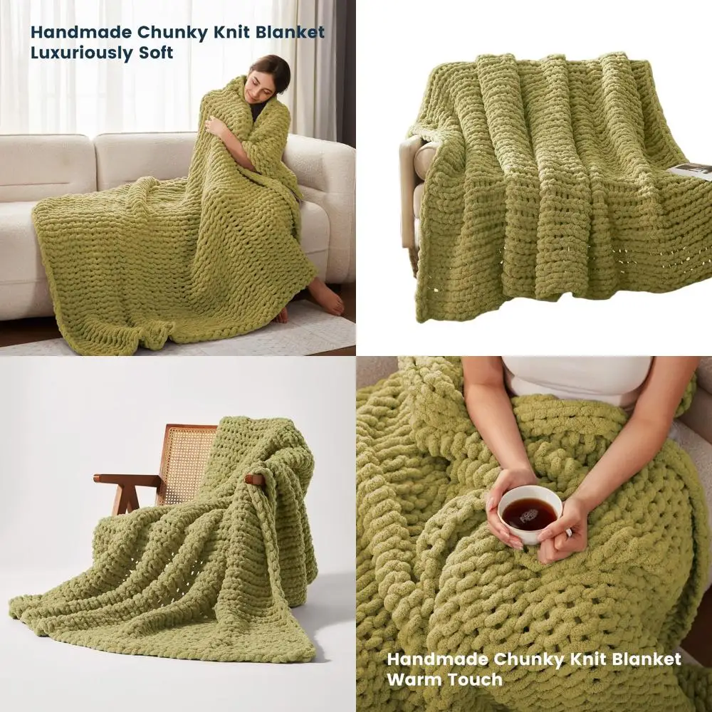 

Handcrafted Chunky Knit Throw Blanket, Soft & Cozy Rope Knot Blanket for Couch & Bed, Green, 60x80 inches