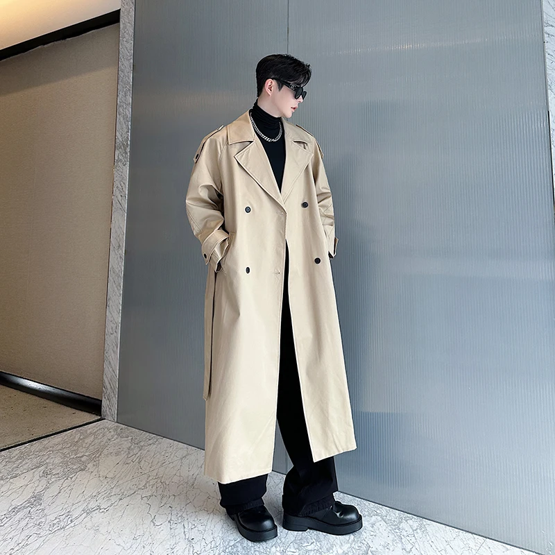 

American i Color Men's Vintage Long Workwear Jaet Loose Double Row Button Overcoat Faionable Urban Sle All-Season Coat