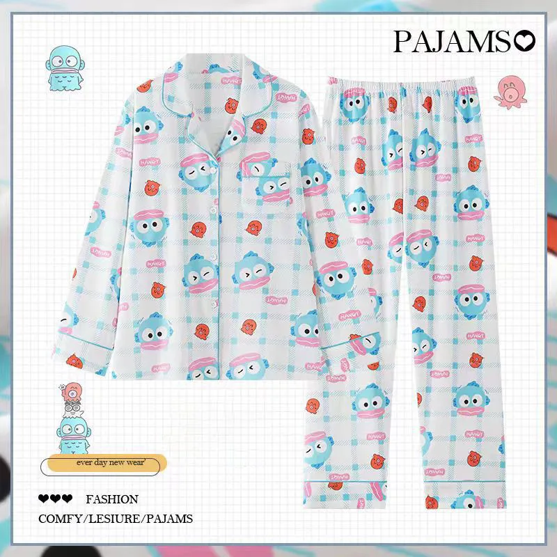 2024 New Cartoon Cute Hangyodon Couple Style Pajamas Cotton Can Be Worn Externally Long Sleeved Pants Home Wear Birthday Gift