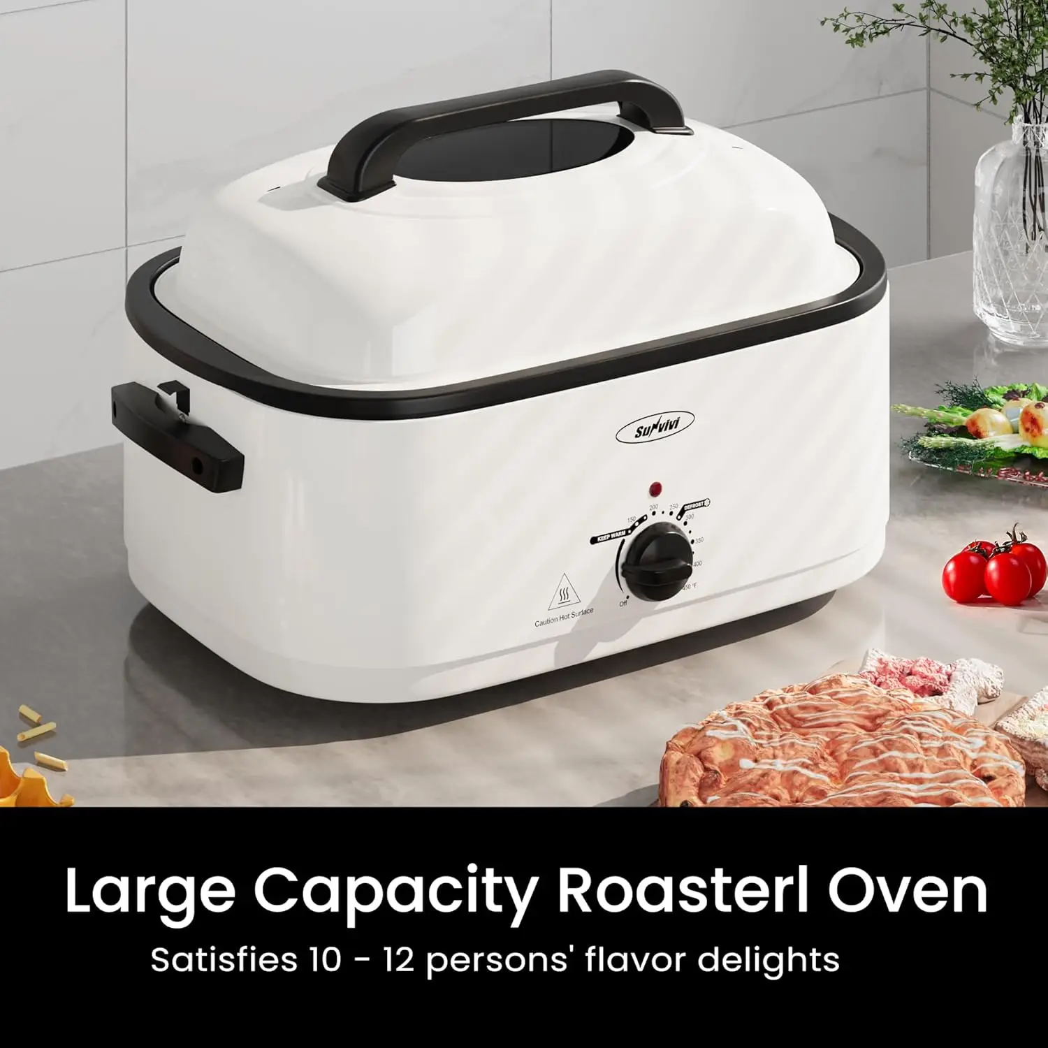 شواية كهربائية سعة 24 لترًا مع وعاء قابل للإزالة، فرن شواية تركية كهربائي سعة 28 رطل مع غطاء مرئي وذاتي التغطية، شواية كبيرة مع