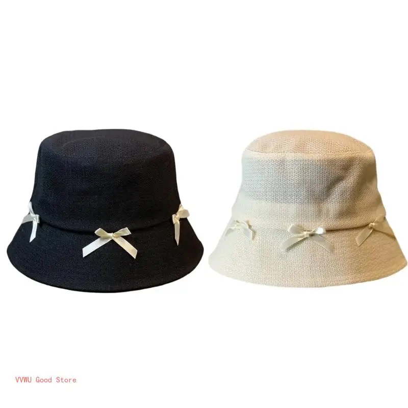 Women Bucket Hat Bow Studded Fisherman Hat for Schoolgirl Teenagers Wear