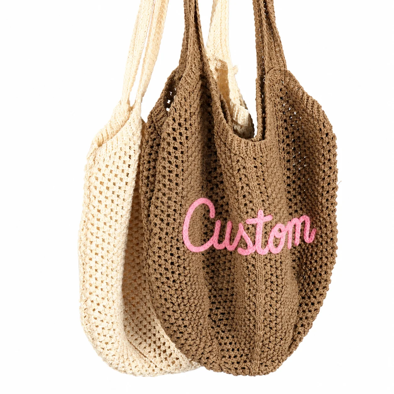 Custom Knit Tote Bag Personalized Crochet Hollow Out Shoulder Bag Handmade Lightweigh Shopping Bag Custom Name Gift Women