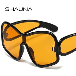 SHAUNA New Oversized Square Women Luxury Sunglasses Fashion One Piece Men Outdoor Sports Driving UV400 Retro Rivets Sun Glasses