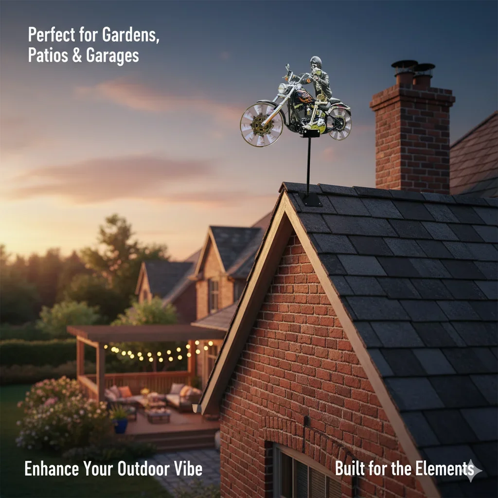 2D Metal Rotating Windmill Skeleton Rider Motorcycle Garden Wind Spinner For Outdoor Yard Lawn Halloween Decor Motorcycle Lovers