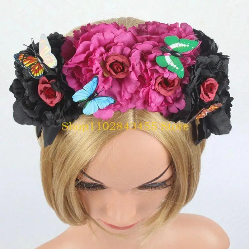 

49MC Halloween Colorful Peony Flower Headband Fairy for Butterfly Cosplay Party Headp
