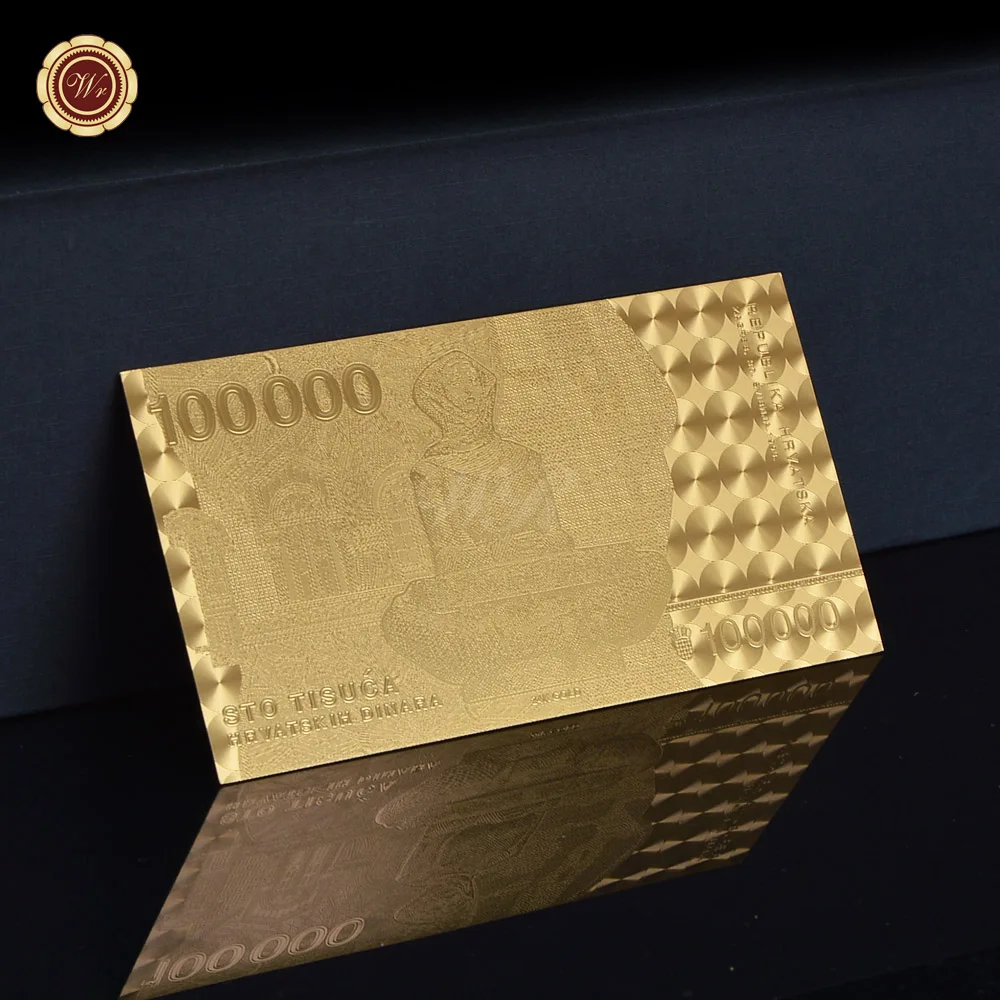 Gold Plated Banknote Croatia 100000 Word Currency Fake Money Commemorative Bank Note Souvenir Business Gift for Collection