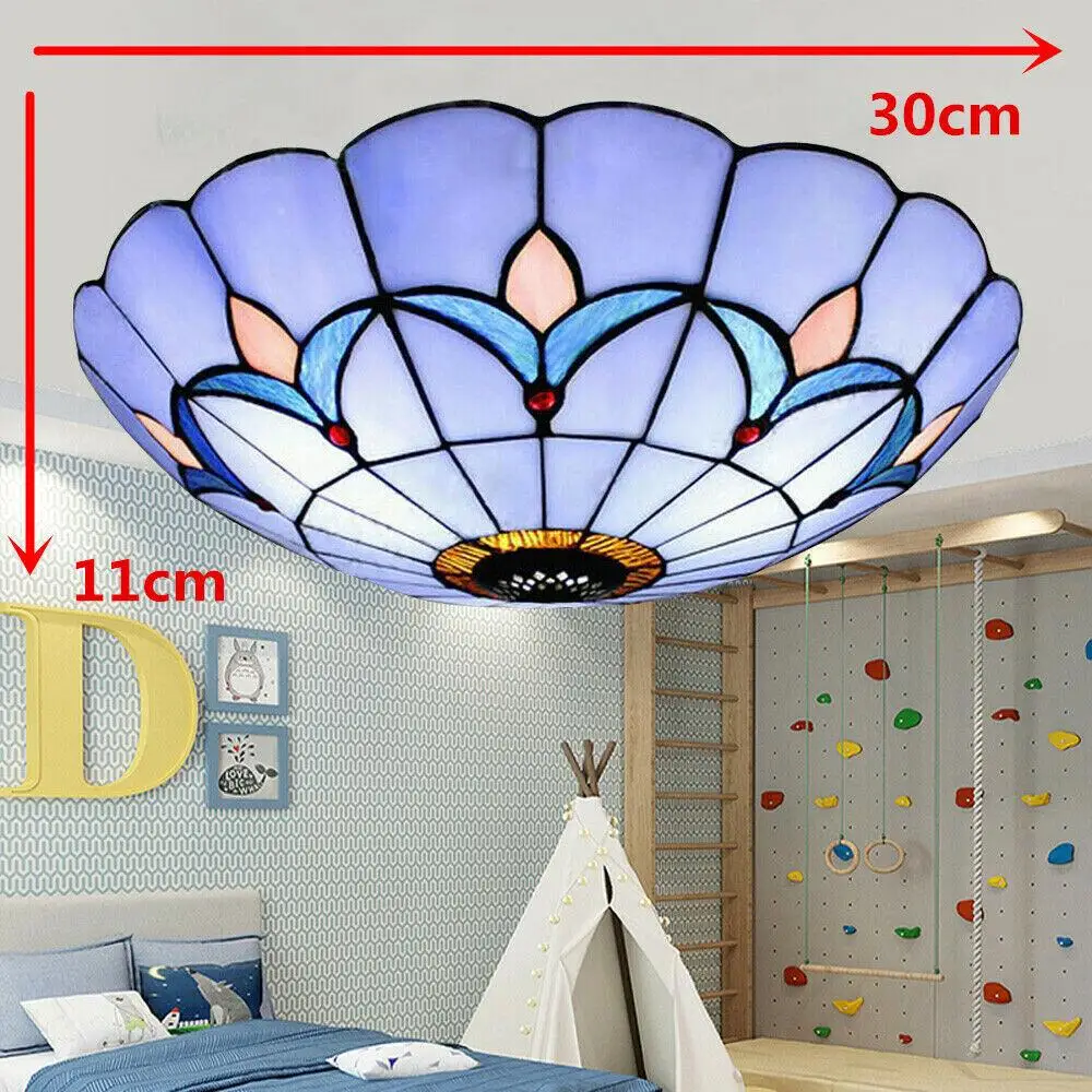 

11.81"X4.33" Vintage Tiffany Style Ceiling Light LED Lamp Flush Mount Chandelier Fixture Easy Cleaning Easy Installation