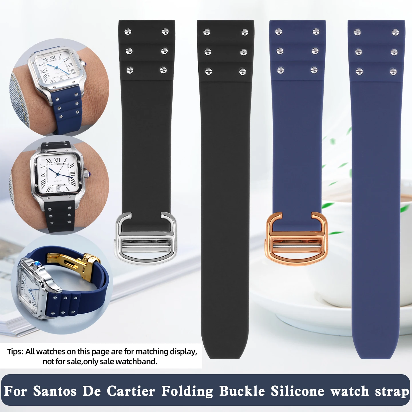 For SANTOS DE CARTIER Series WSSA0009 WSSA0018 WSSA0013 Sports Silicone Watch Strap Folding Buckle Style Rubber Watchband 21mm