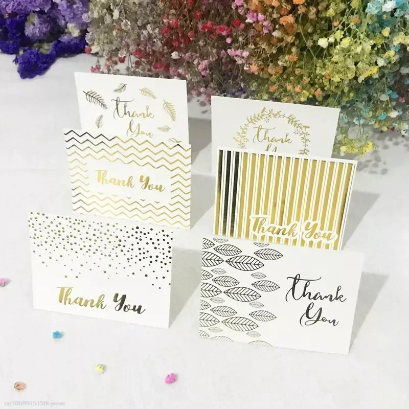 1Pcs Gold Plated White Greeting Card Postcard Thank You Leave Message Paper Cards Wedding Party Love Cake Flowers Gift Wedding