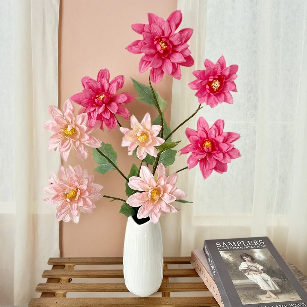 68cm Artificial Dahlias Flowers for Wedding Home Garden Decoration Realistic Touch Fake Flowers Arrangement Art Silicone