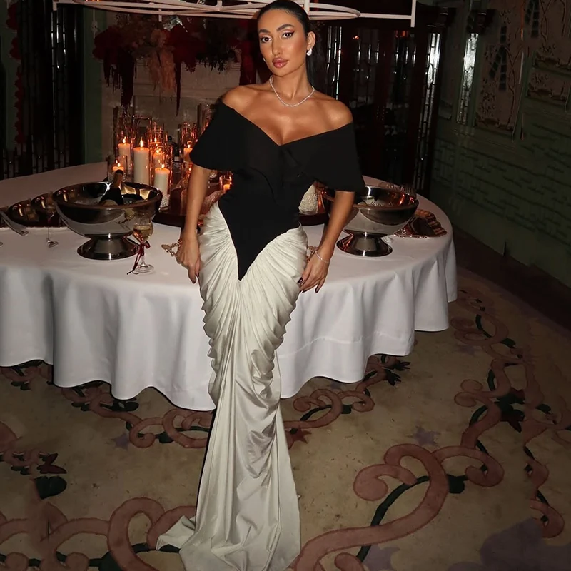 

Thinyfull 2026 Maxi Mermaid Prom Evening Dresses Off The Shoulder Black White Party Dress Formal Cocktail Prom Gowns Customized