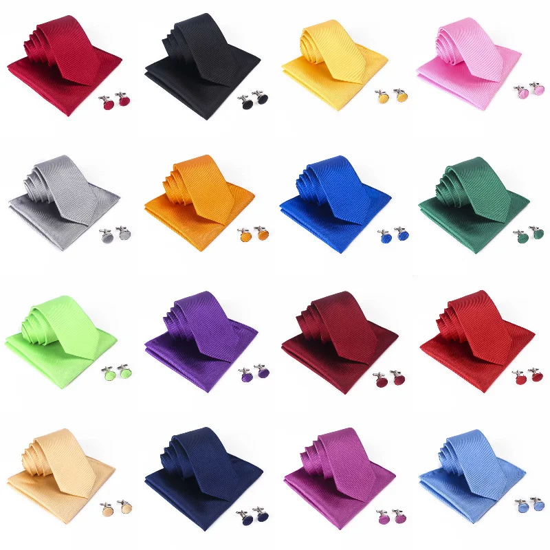 Mens Cufflinks Striped Bow tie Handkerchief Hanky NeckTie  Pocket Squares 3Pcs Set Tie Wedding Classic MJ77