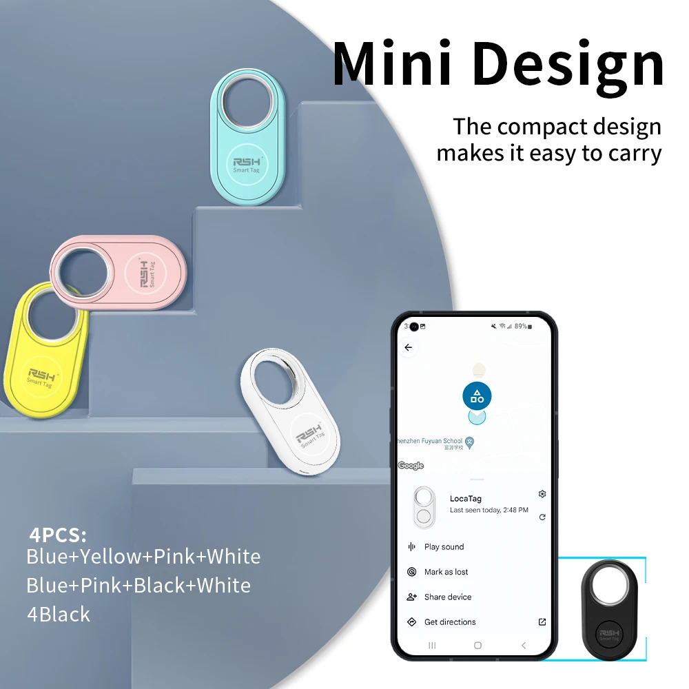 RSH 4PCS Security Trackers for Samsung Finder Work with Android Google's Find Hub Wallet Car Anti-loss Tag Alerts Fast Locator