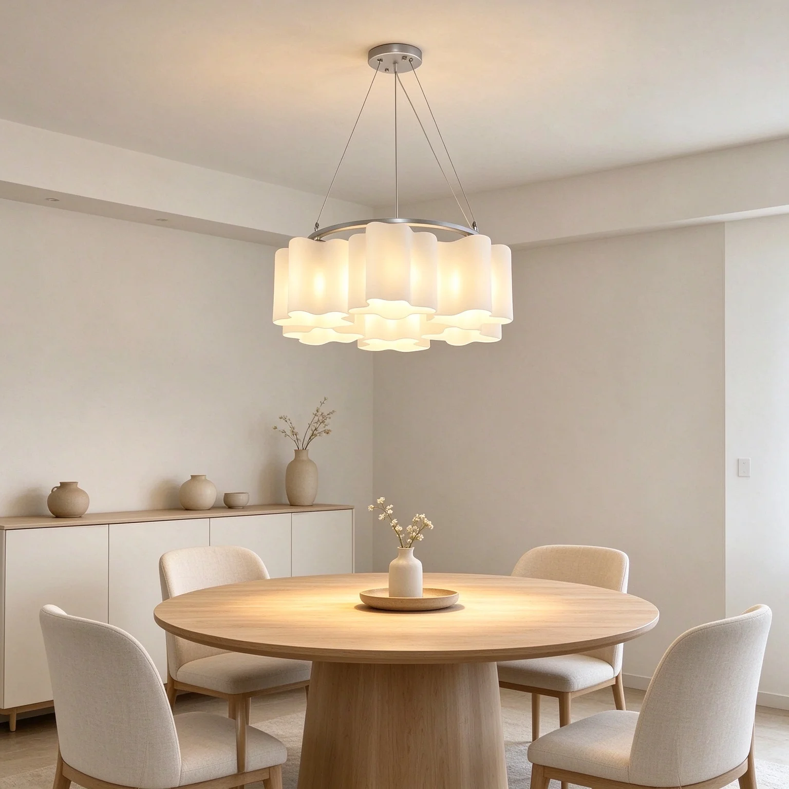 Modern 6-Light Silver Metal Chandelier White Glass Pendant Lamp E27 1.5m Adjustable Wire Living Room Home Lighting