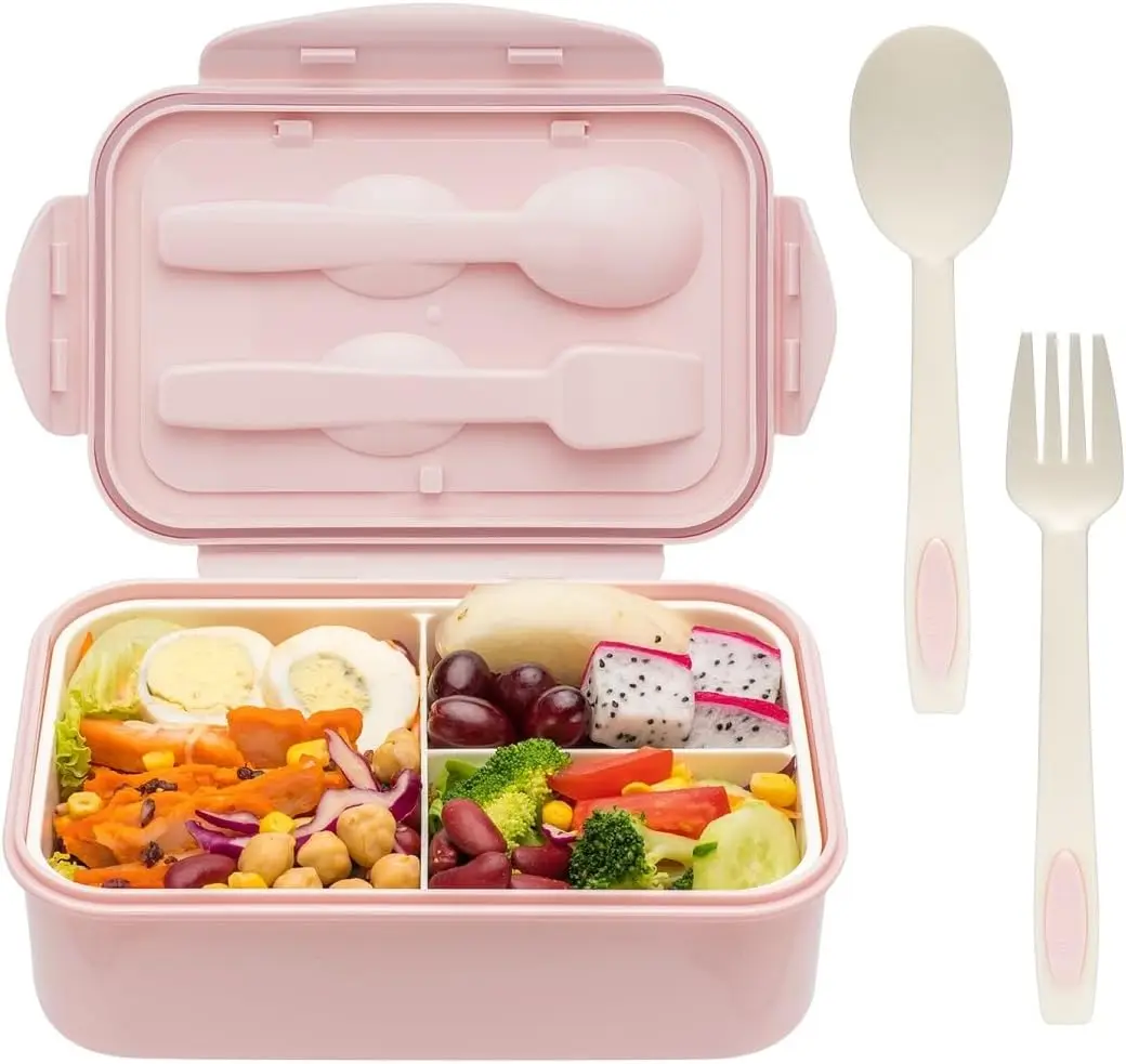 1100 ML Bento Lunch Box for Adults & Kids with Spoon & Fork - Durable, BPA-Free, 3 Compartments, Microwave Safe