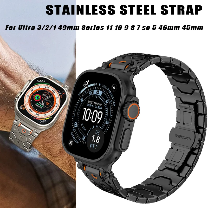 

Luxury Stainless Steel Strap For Apple Watch Ultra 3/2/1 49MM Metal Band For iwatch Series 11 10 9 8 7 6 SE3 46MM 45MM 44MM 41MM