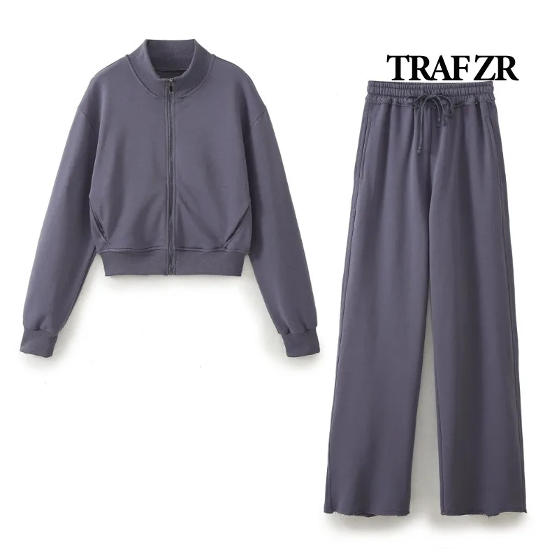 TRAF ZR Zipper Cardigan Sets To Woman 2024 Tracksuit Suits Fall Outfits Women Sets Baggy Pants Clothing Long Sleeve Sportswear