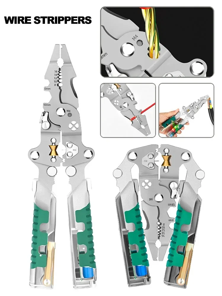 

Folding Electrician Pliers with Voltage Tester, Multi-Function Wire Stripper for Splitting, Wrapping & Crimping, Heavy Duty
