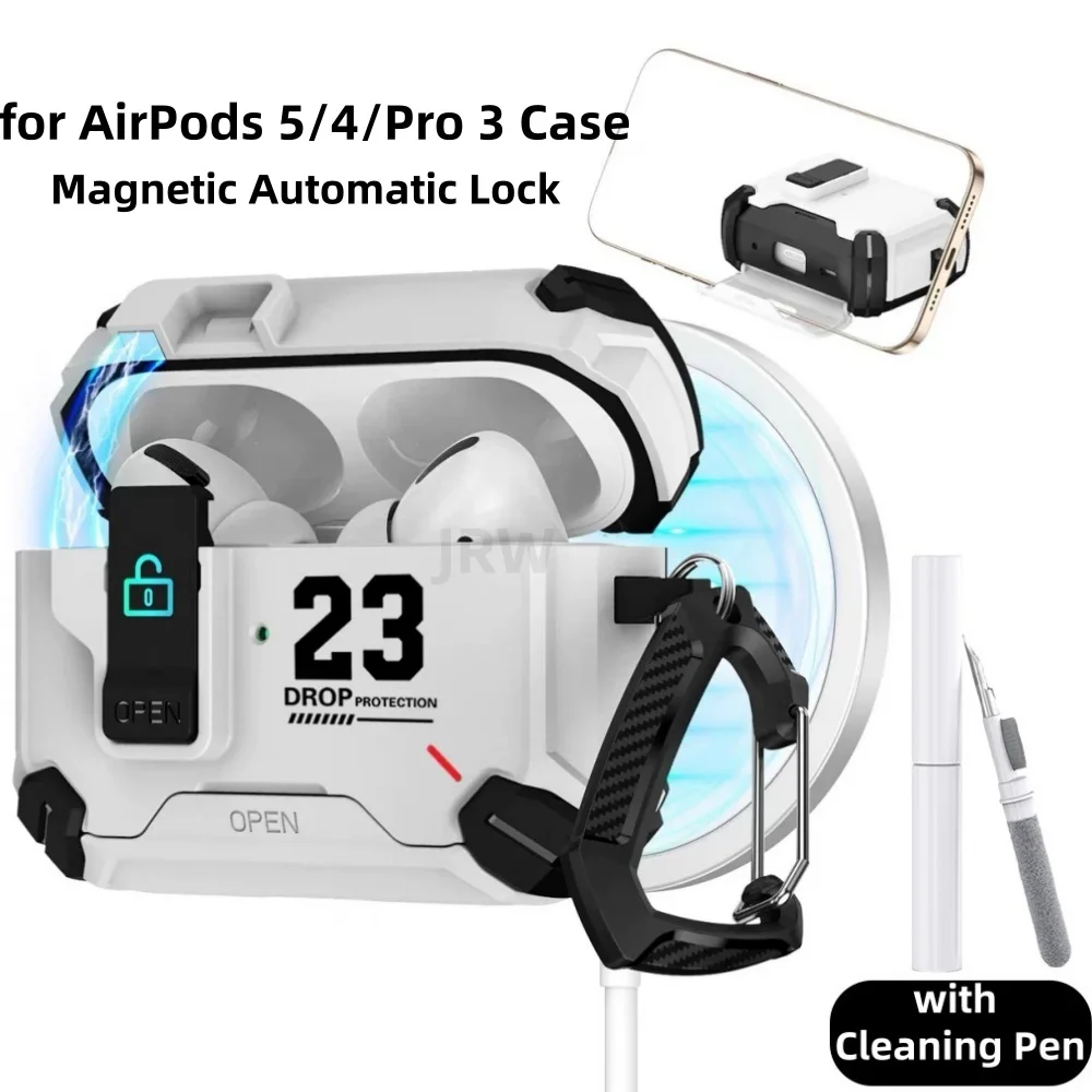 Case for AirPods 5/4/Pro 3 with Magnetic Lock Lid Compatible with Magsafe Phone Stand Design Protector Case for AirPods 5/4/Pro3