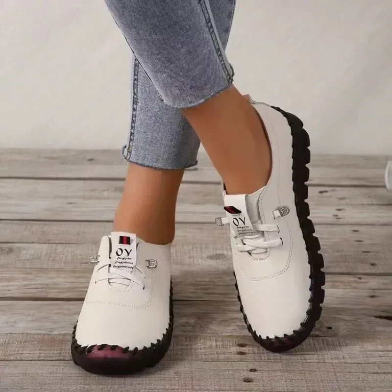 2024 neue Mode Sommer runde Zehen Damen flache Schuhe Slip-On Damenschuhe Büro einfache einfarbige Schnürschuhe flache Schuhe