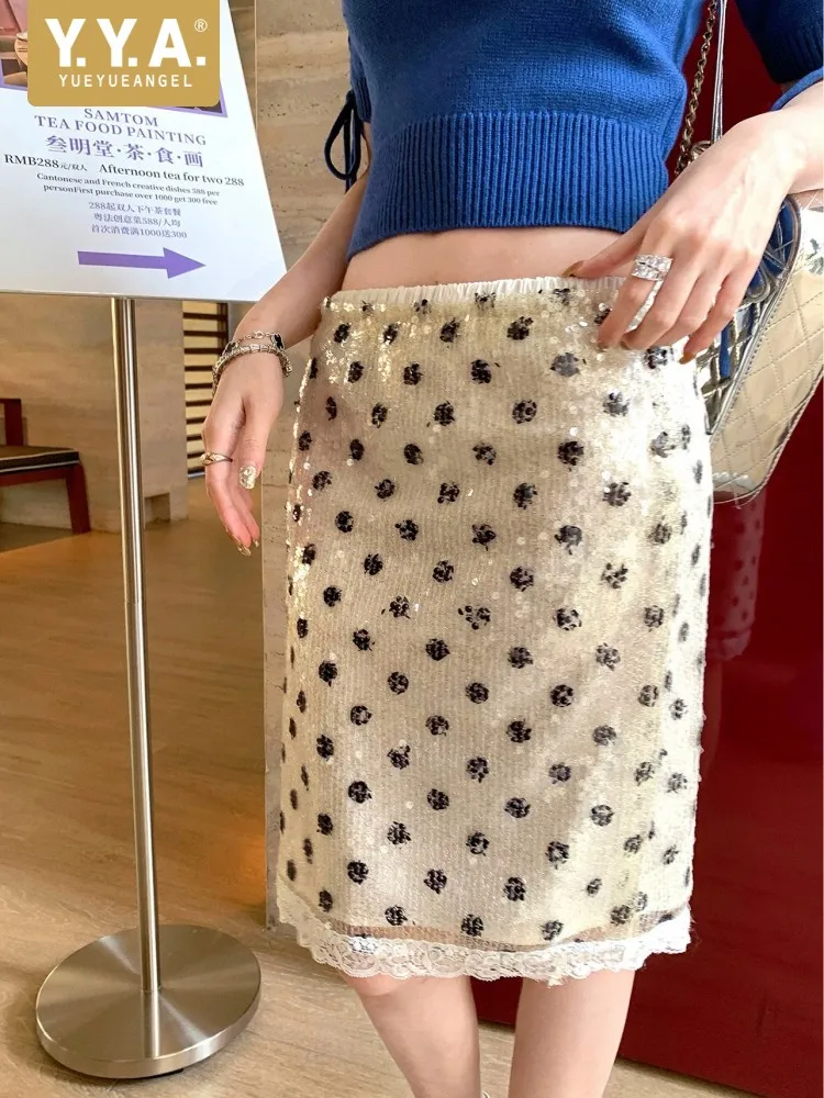 Party Sweet Polka Dot Skirt Fashion Women Bling Bling Sequined Skirt Slim Fit Elegant Office Ladies Summer Straight Lace Skirts