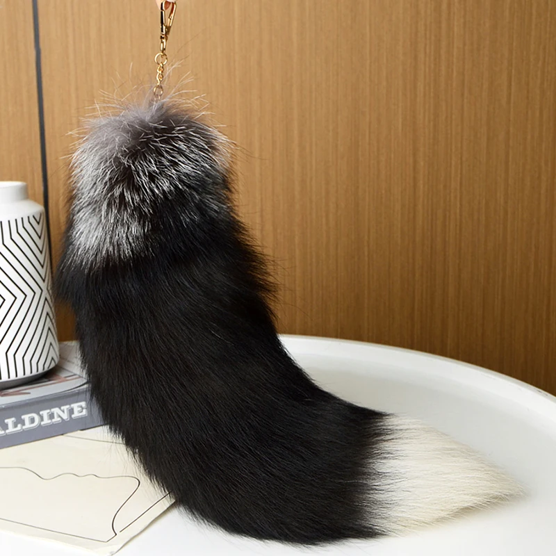 Piush Fox Tail Keychain Furry Racoon Tail Keyring Bag Charm 40CM Animal Tail Key Pendant Pom Poms Keyring Holder Bag Decor