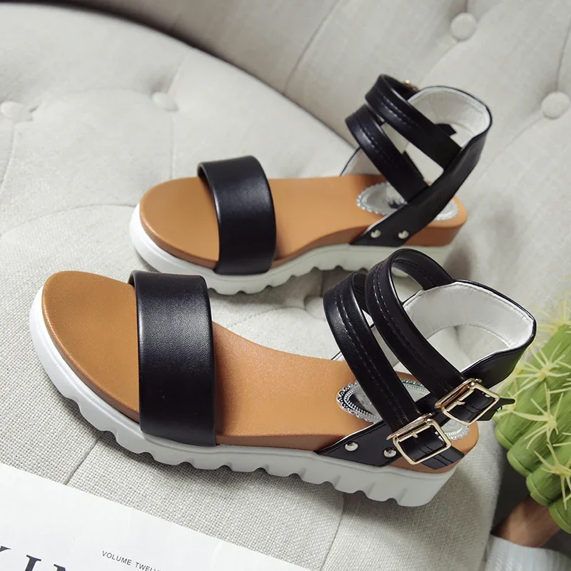 Sandals Summer Double Buckle Women Sandals Casual Platform Thick Heel Fashion Design Ladies Shoes Zapatos Mujer 2024