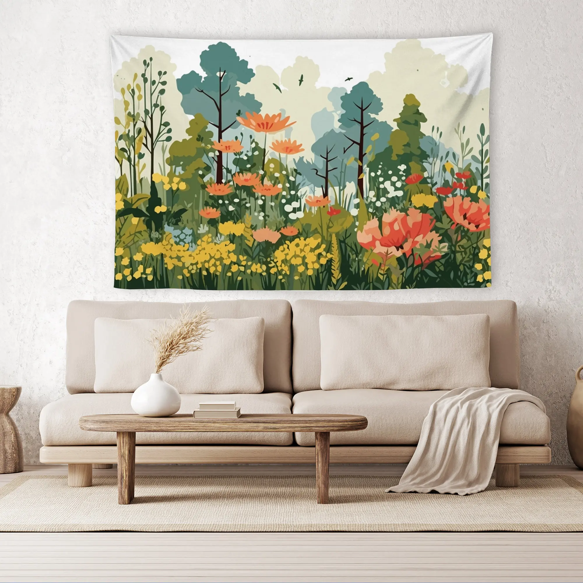 VIKAMA Bohemian Wildflower Tapestry, Fresh Healing Background, Bunsen Series Living Room Decoration, Room Decoration