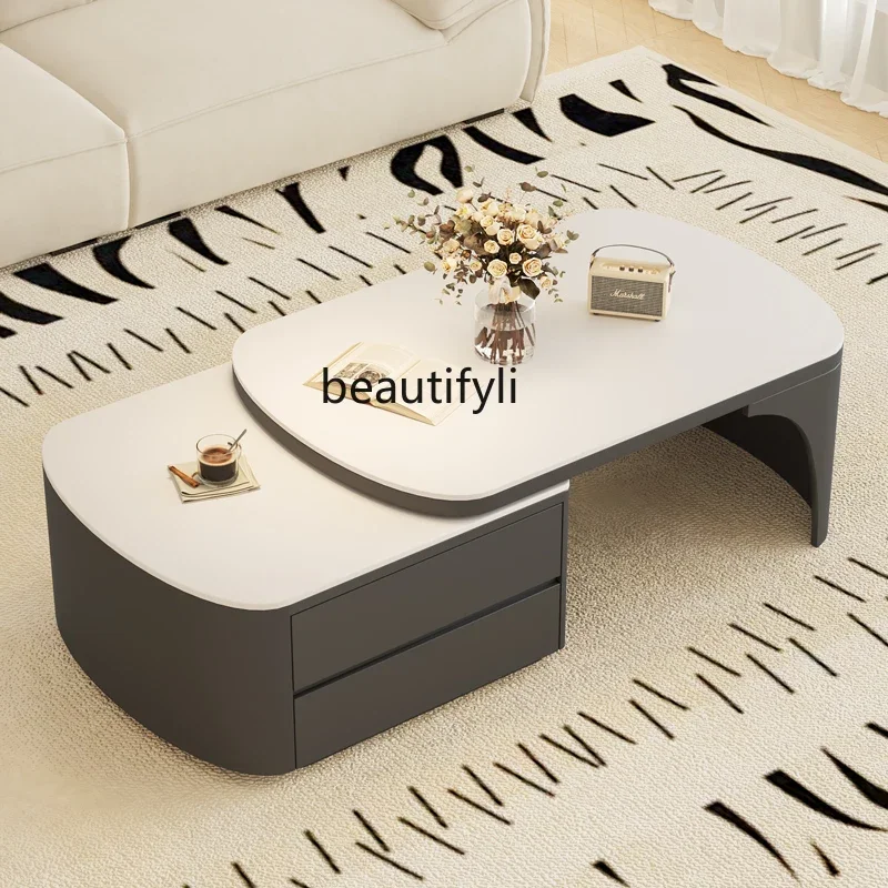 

A Italian Stone Plate Coffee Table Light Luxury Modern Simple Retractable Tea Table Living Room Home