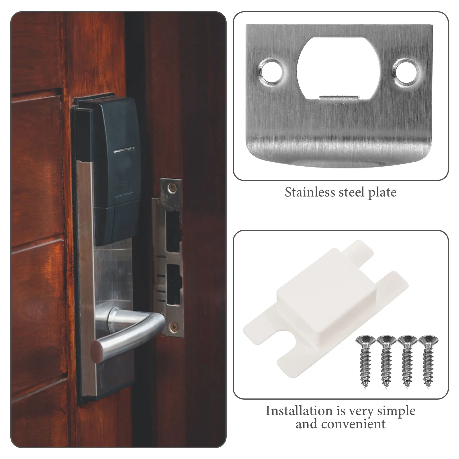 

4Sets Durable Door Strike Plate Stainless Steel Latch Plates Installation Kit for Security Reinforcement Hinged