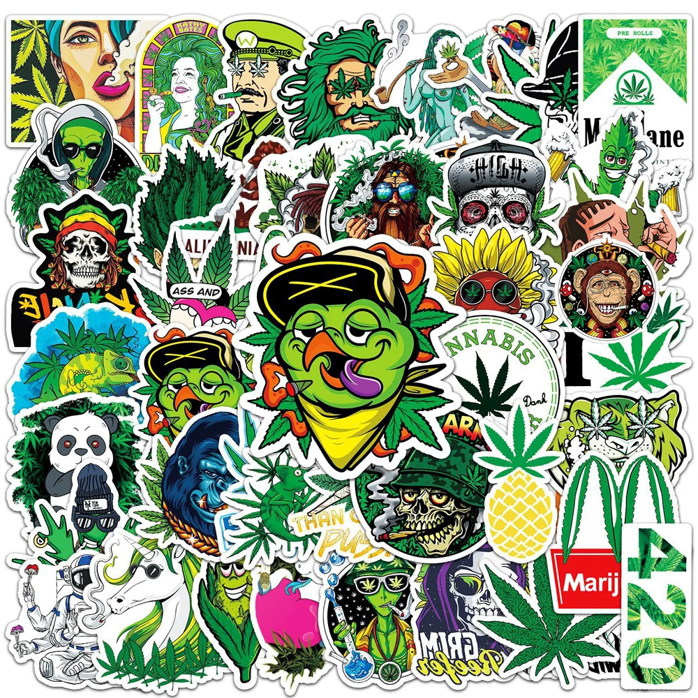 10/30/50pcs Funny Characters Leaves Weed Smoking Graffiti Stickers Laptop Car Stationery Helmet Motorcycle Cool Sticker Kids Toy