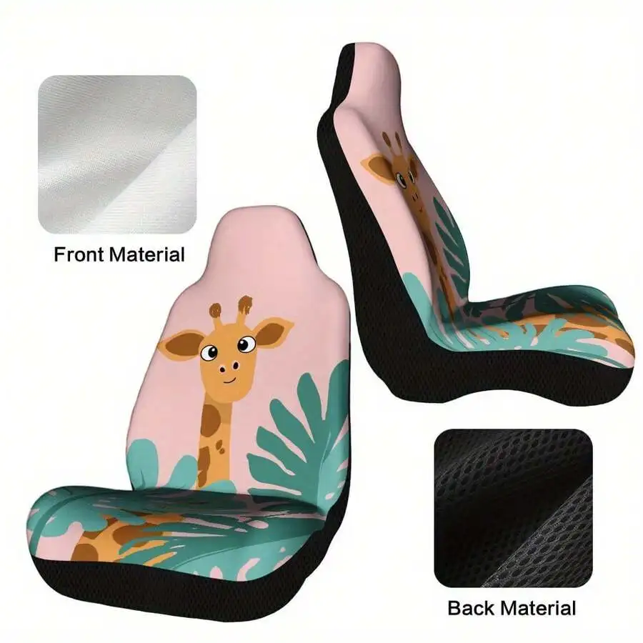 

Giraffe And Tropical Leaves Print Car Seat Cover For Adults – Durable, Washable, Universal Fit For Cars Trucks SUVs
