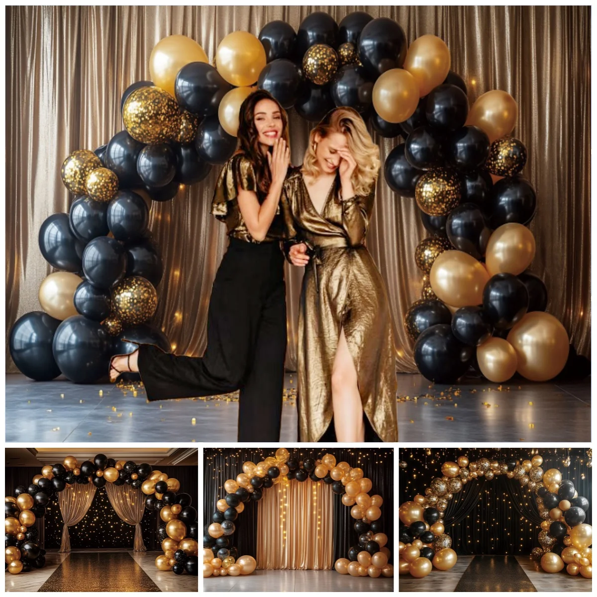 

Фоны на тему дня рождения для фотографий, домашний черный золотой воздушный шар, арка, декор, 18-й день рождения, вечеринка для детей и взрослых, портретный фон