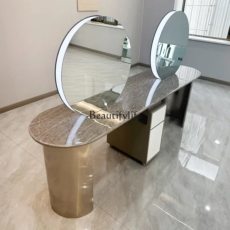 Barber Shop with Lights Dressing Table Marble Hair Salon Hot Dyeing Dressing Table