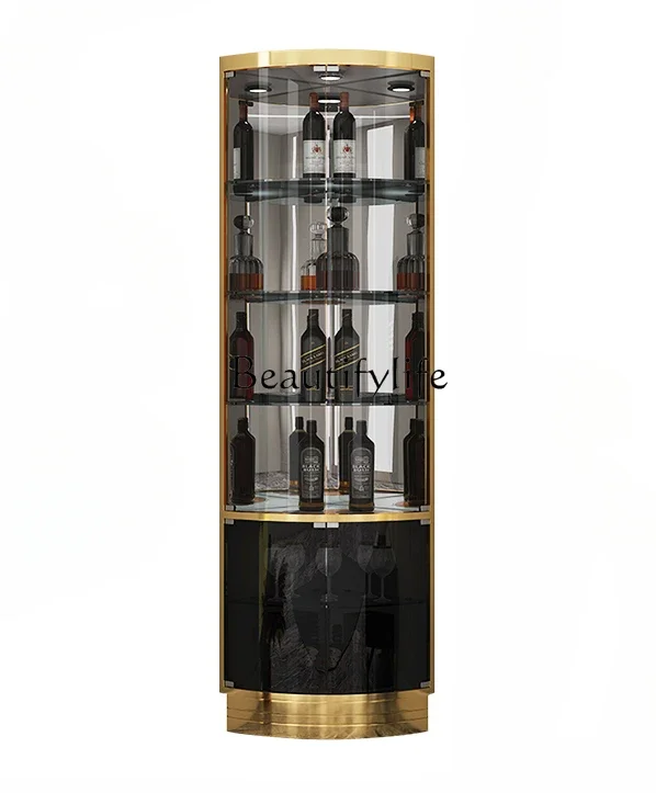 

S Light Luxury Corner Cabinet Fan-Shaped Wine Rack Display Cabinet 90 Degrees Wall Sideboard Cabinet Living Room Floor Wine