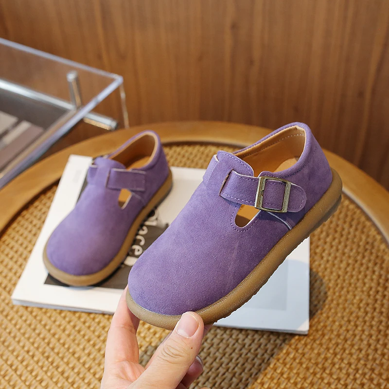 2024 New Girls Casual Shoes Drop Shipping Children Fashion Leather Shoes T-Strap Simple Non-slip Kids Fashion Boys Moccasin Shoe