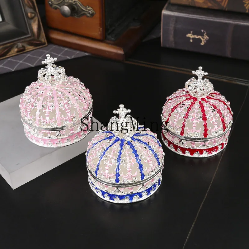 CL Exquisite Enamel Diamond Crown Jewelry Box Storage Box Flip Hollow Storage Household Ornament Storage